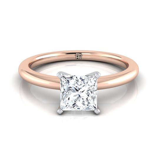 14K Rose Gold Princess Cut  Round Comfort Fit Claw Prong Solitaire Engagement Ring