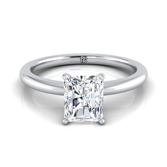 18K White Gold Radiant Cut Center  Round Comfort Fit Claw Prong Solitaire Engagement Ring
