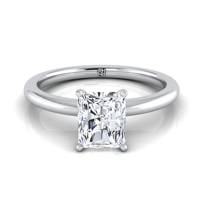 14K White Gold Radiant Cut Center  Round Comfort Fit Claw Prong Solitaire Engagement Ring