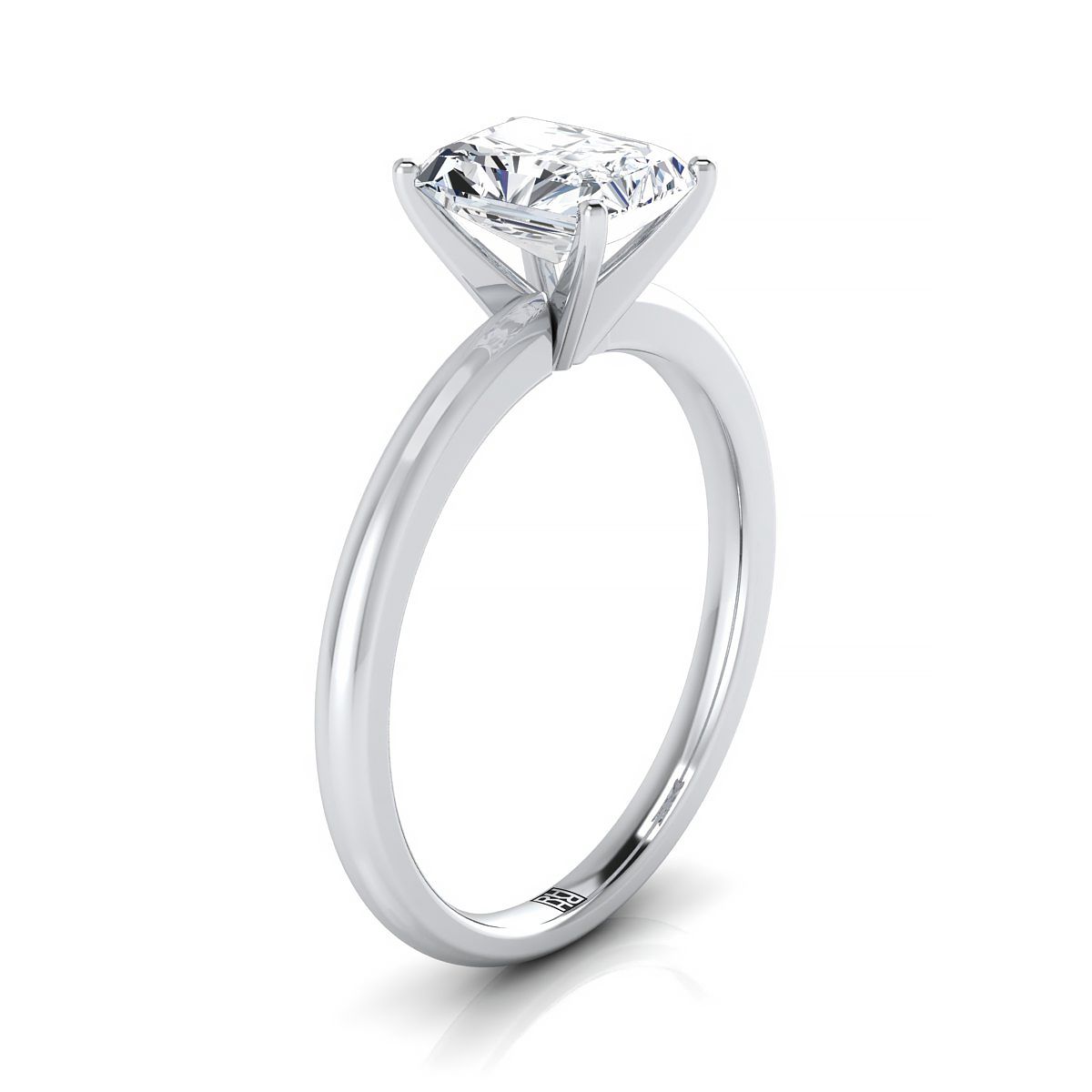 Platinum Radiant Cut Center  Round Comfort Fit Claw Prong Solitaire Engagement Ring