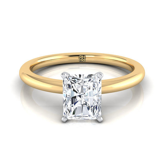 18K Yellow Gold Radiant Cut Center  Round Comfort Fit Claw Prong Solitaire Engagement Ring