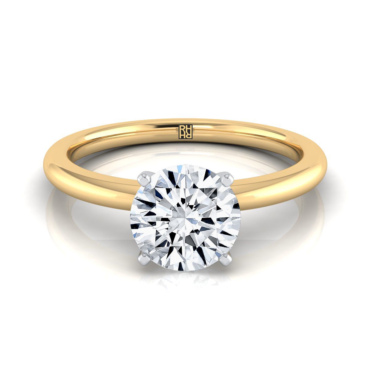18K Yellow Gold Round Brilliant  Round Comfort Fit Claw Prong Solitaire Engagement Ring