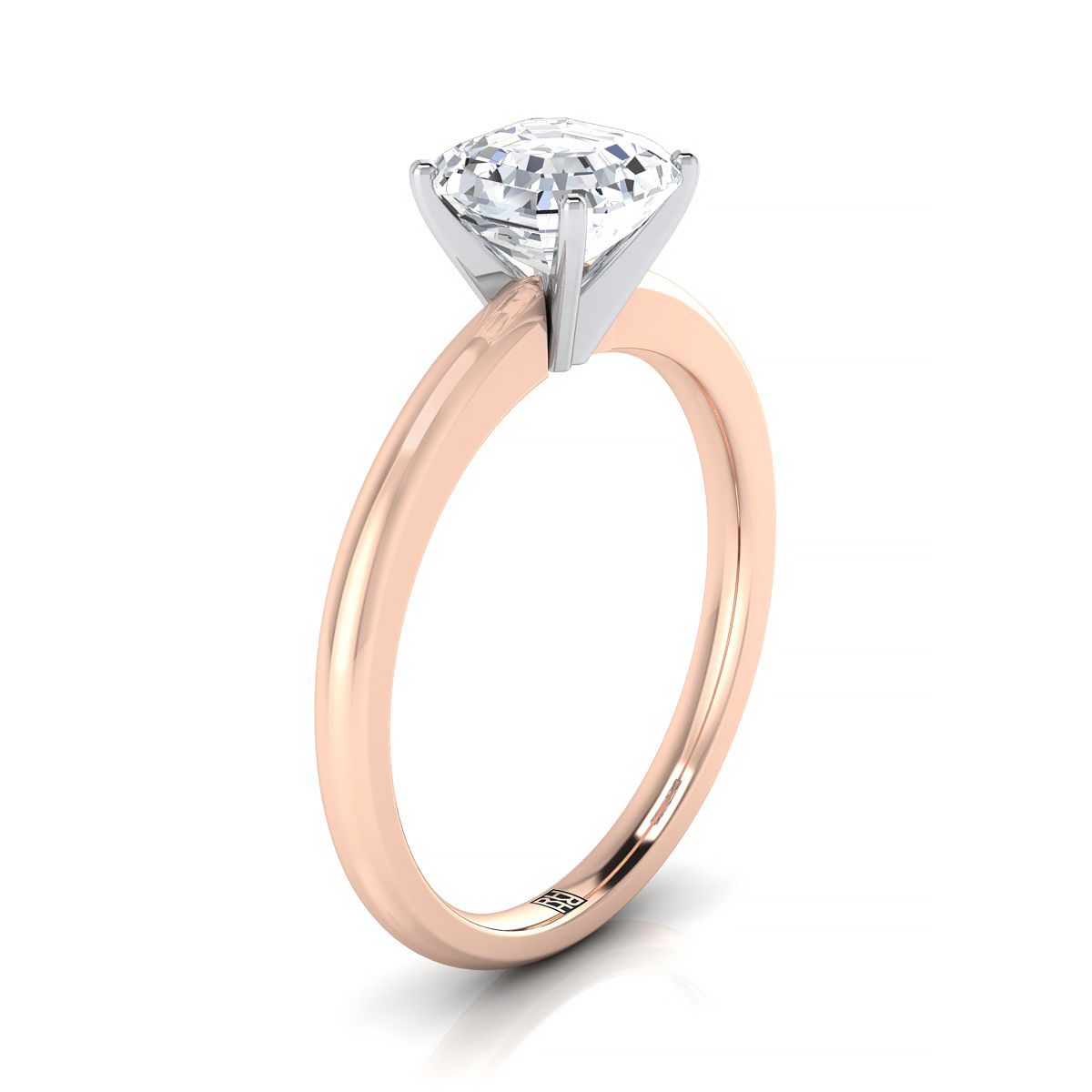 14K Rose Gold Asscher Cut  Round Comfort Fit Claw Prong Solitaire Engagement Ring