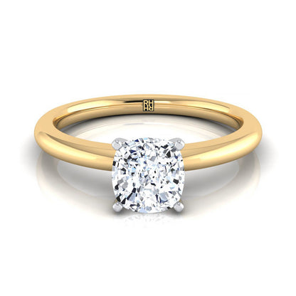 18K Yellow Gold Cushion  Round Comfort Fit Claw Prong Solitaire Engagement Ring