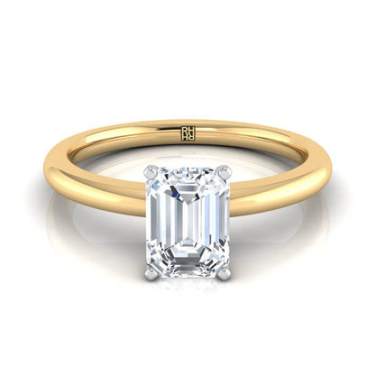 14K Yellow Gold Emerald Cut  Round Comfort Fit Claw Prong Solitaire Engagement Ring
