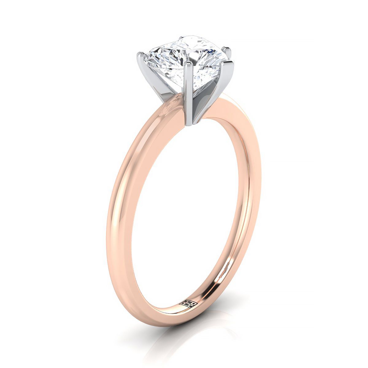 14K Rose Gold Heart Shape Center  Round Comfort Fit Claw Prong Solitaire Engagement Ring