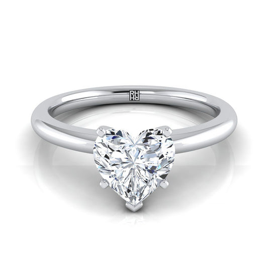 Platinum Heart Shape Center  Round Comfort Fit Claw Prong Solitaire Engagement Ring