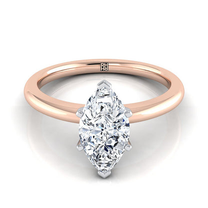 14K Rose Gold Marquise   Round Comfort Fit Claw Prong Solitaire Engagement Ring