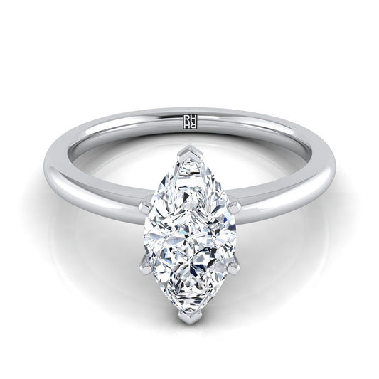 18K White Gold Marquise   Round Comfort Fit Claw Prong Solitaire Engagement Ring