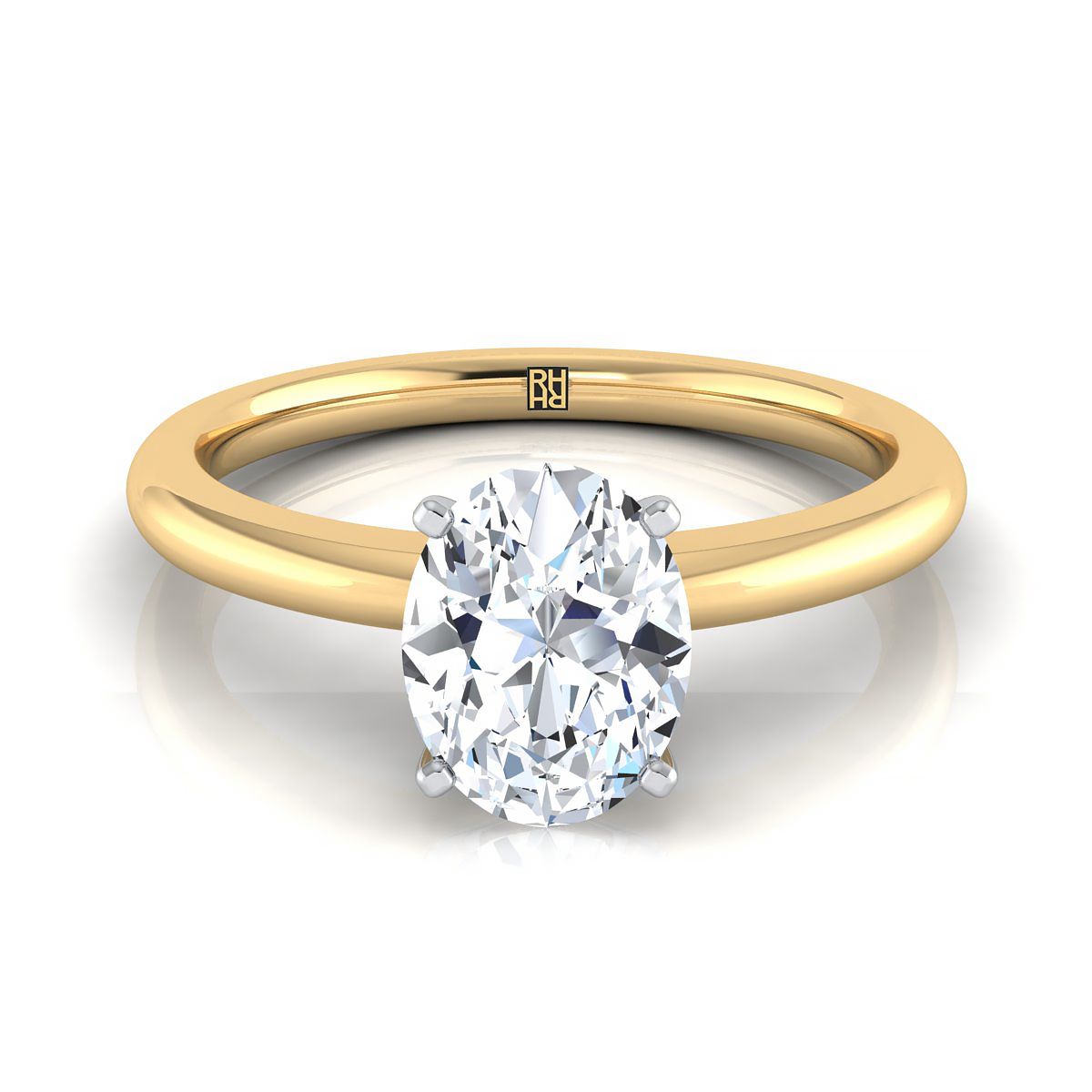 14K Yellow Gold Oval  Round Comfort Fit Claw Prong Solitaire Engagement Ring