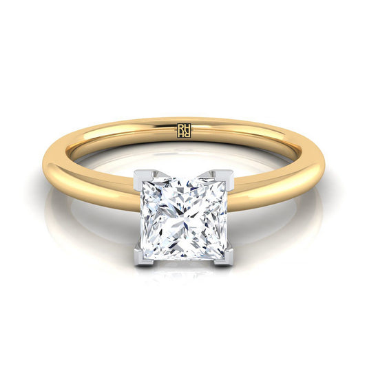 18K Yellow Gold Princess Cut  Round Comfort Fit Claw Prong Solitaire Engagement Ring
