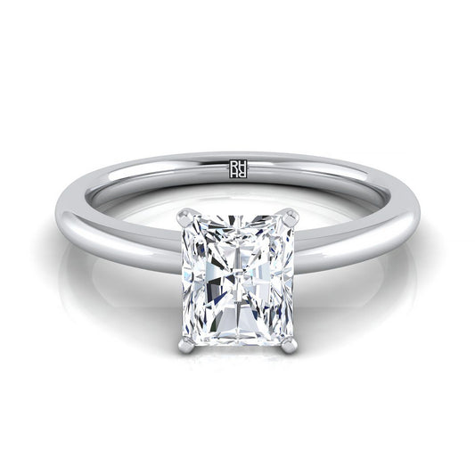 14K White Gold Radiant Cut Center  Round Comfort Fit Claw Prong Solitaire Engagement Ring