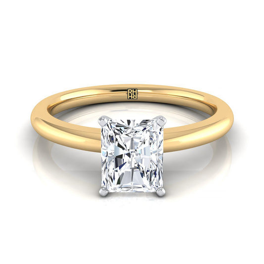 18K Yellow Gold Radiant Cut Center  Round Comfort Fit Claw Prong Solitaire Engagement Ring