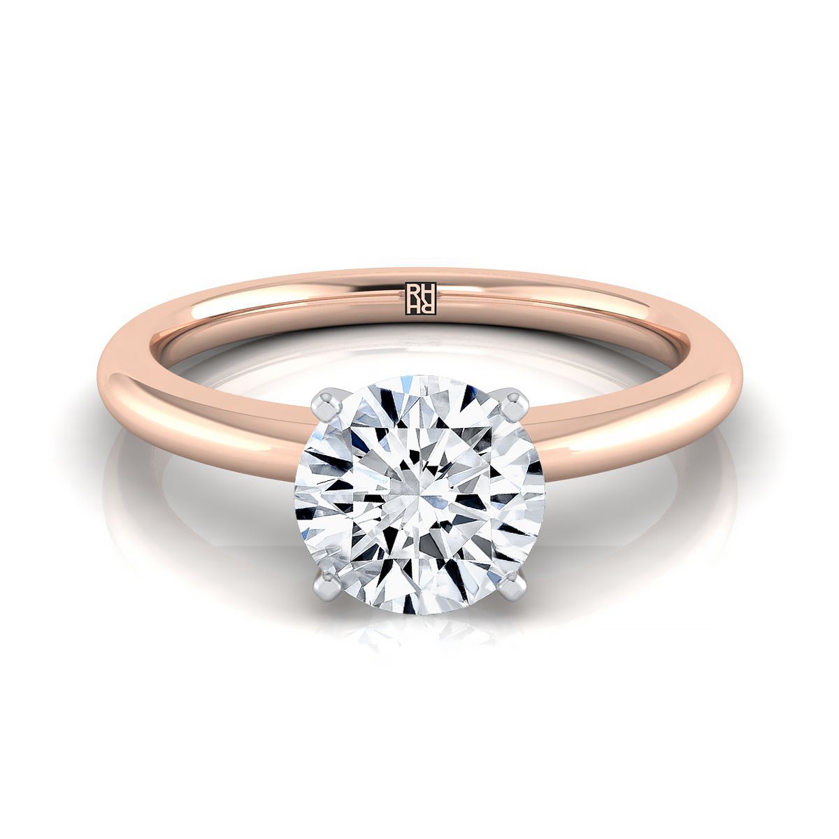14K Rose Gold Round Brilliant  Round Comfort Fit Claw Prong Solitaire Engagement Ring