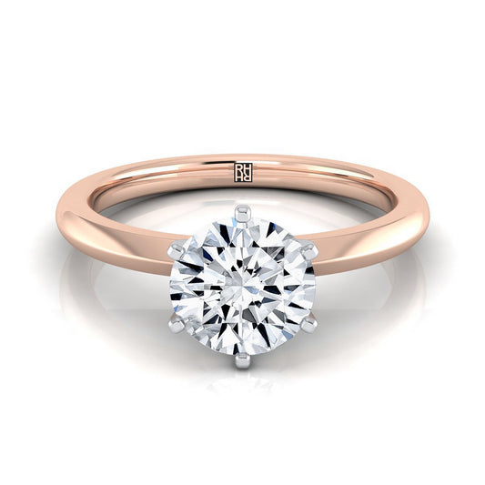 14K Rose Gold Round Brilliant  Pinched Comfort Fit Claw Prong Solitaire Engagement Ring