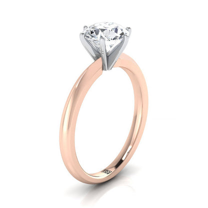 14K Rose Gold Round Brilliant Emerald Pinched Comfort Fit Claw Prong Solitaire Engagement Ring