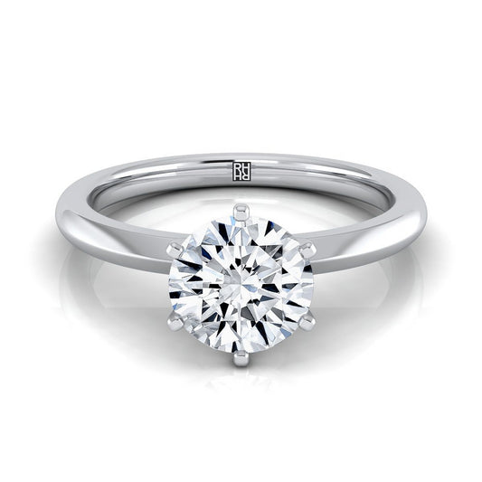 18K White Gold Round Brilliant  Pinched Comfort Fit Claw Prong Solitaire Engagement Ring
