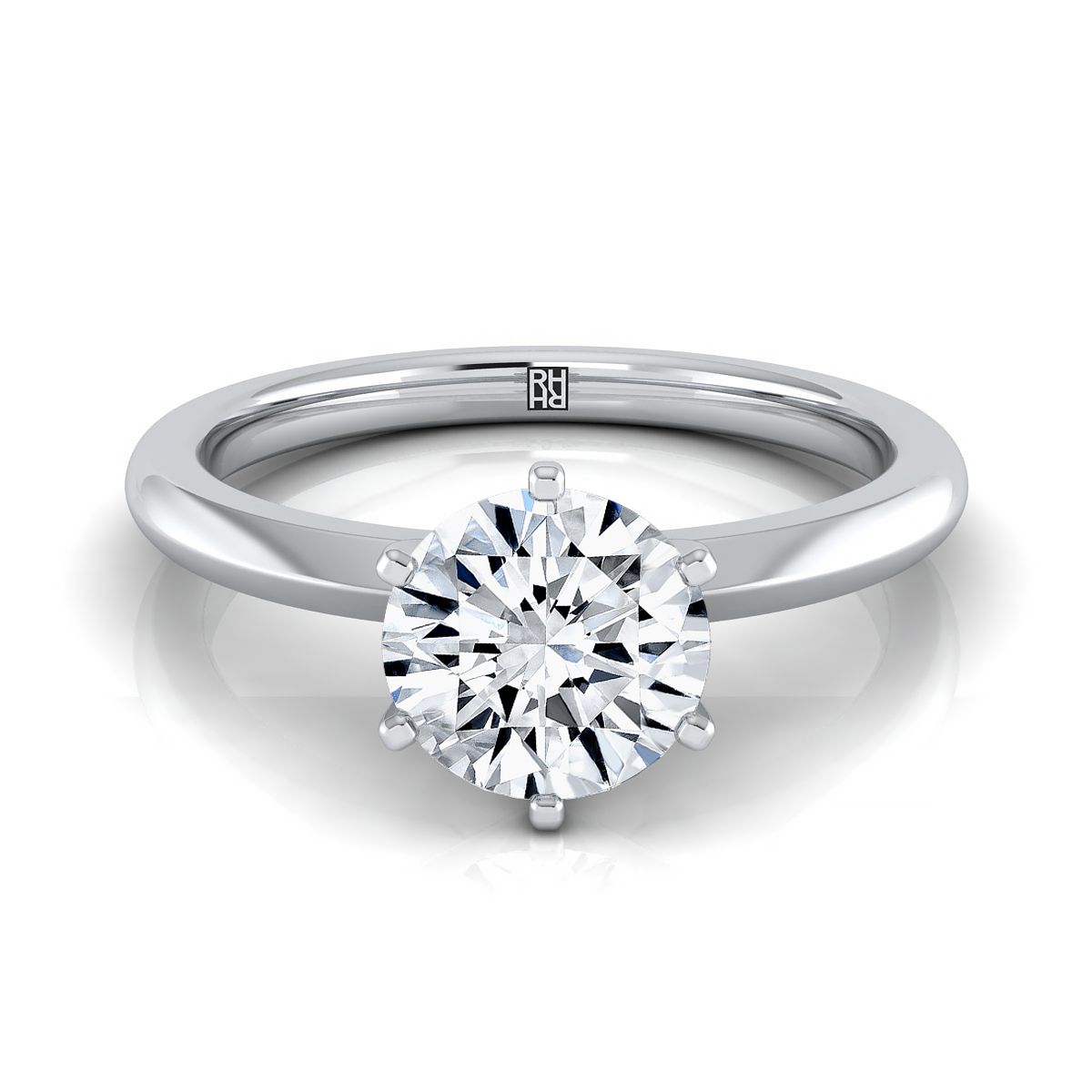 14K White Gold Round Brilliant  Pinched Comfort Fit Claw Prong Solitaire Engagement Ring