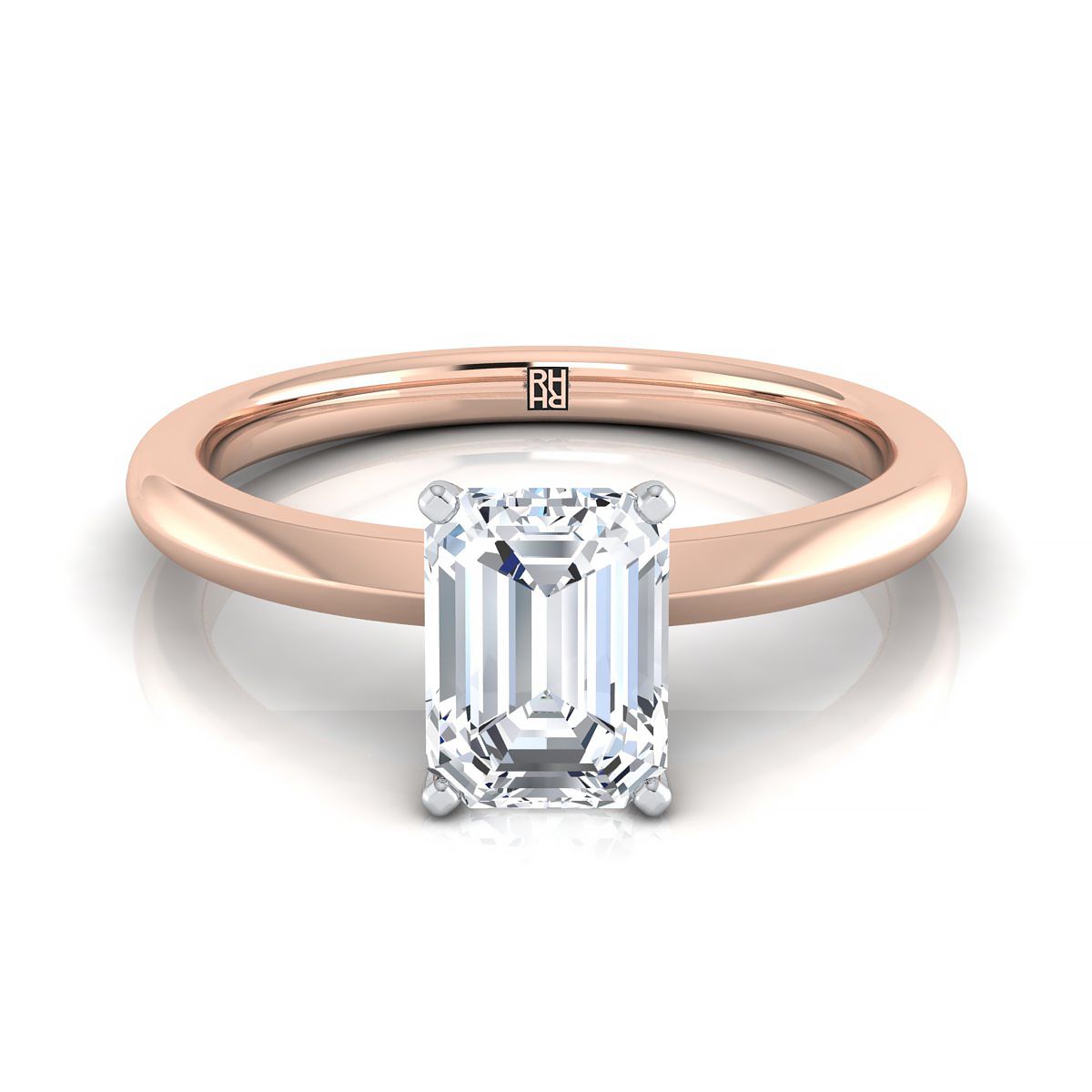 14K Rose Gold Emerald Cut  Petite Knife Edge Solitaire Engagement Ring