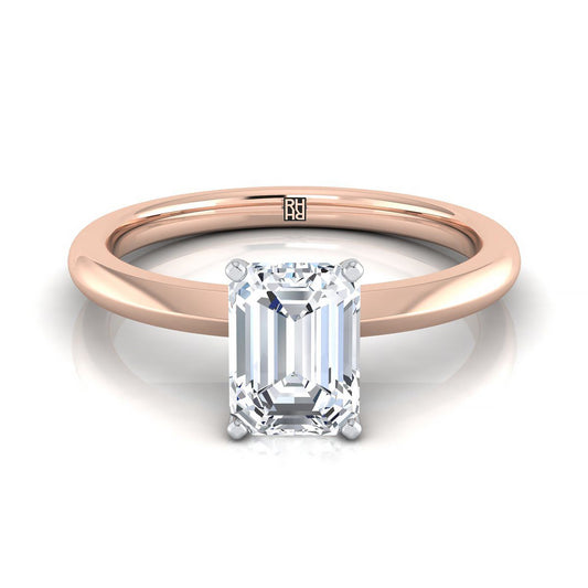 14K Rose Gold Emerald Cut  Petite Knife Edge Solitaire Engagement Ring