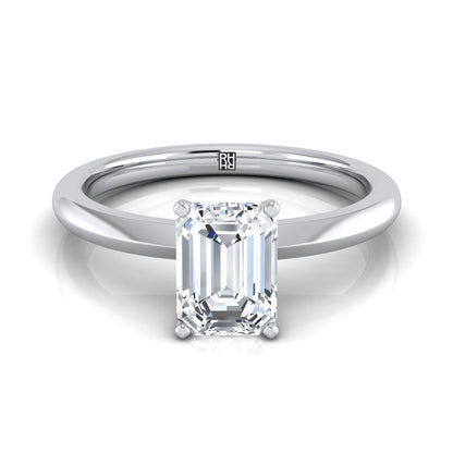 18K White Gold Emerald Cut  Petite Knife Edge Solitaire Engagement Ring