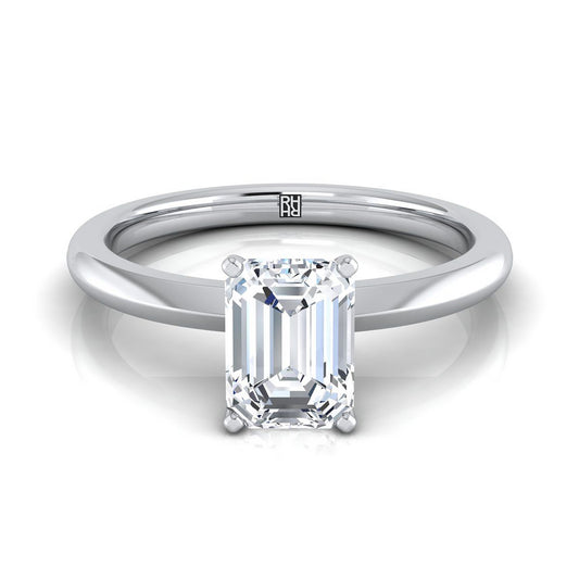 14K White Gold Emerald Cut  Petite Knife Edge Solitaire Engagement Ring