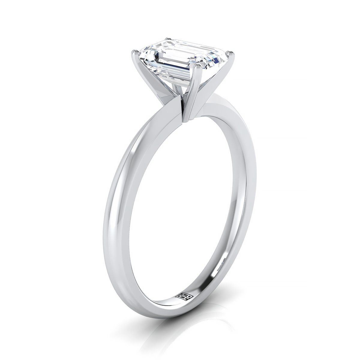 18K White Gold Emerald Cut  Petite Knife Edge Solitaire Engagement Ring