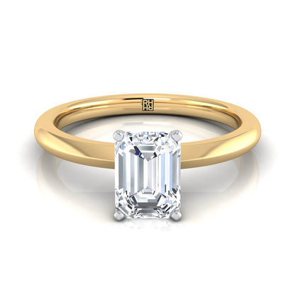 14K Yellow Gold Emerald Cut  Petite Knife Edge Solitaire Engagement Ring