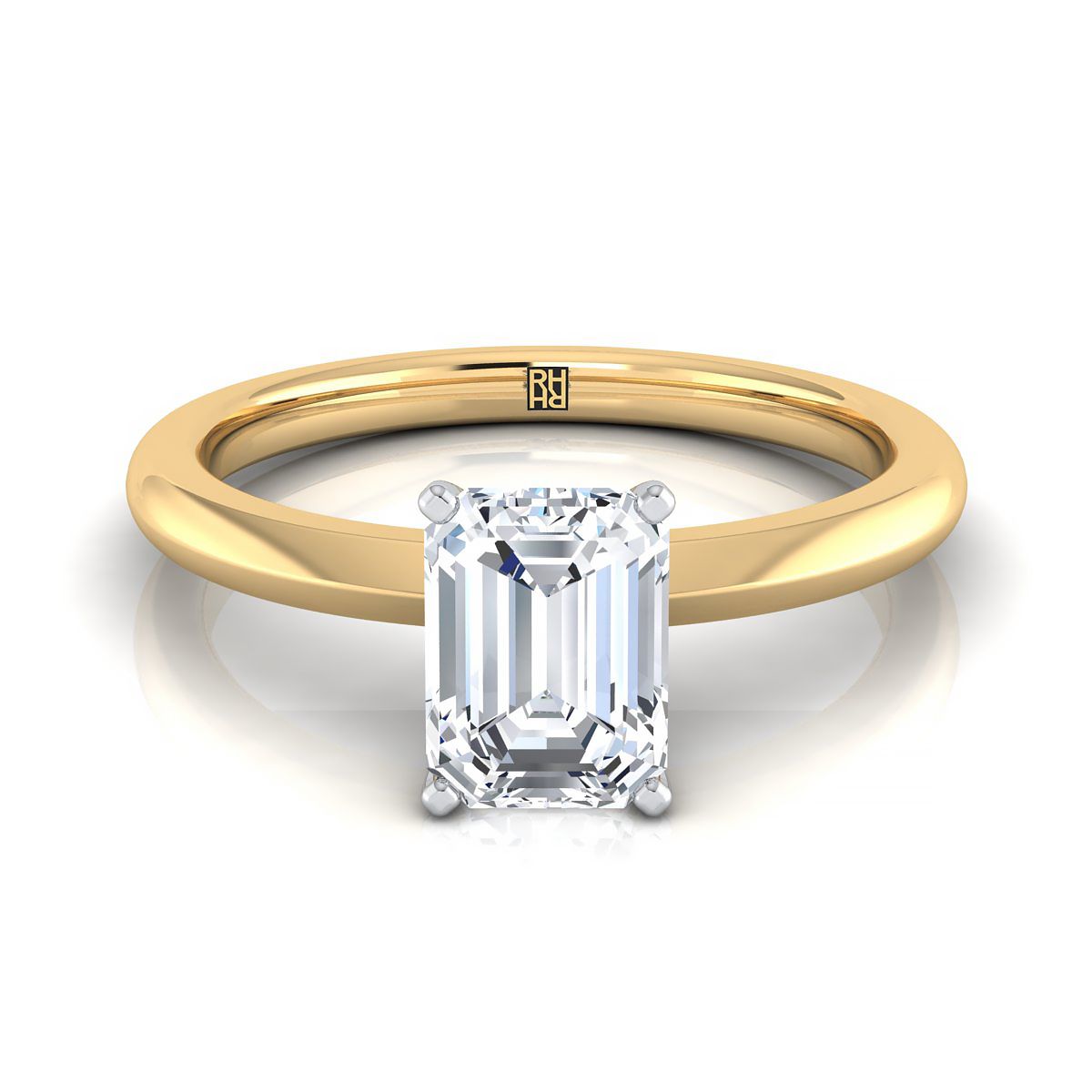 14K Yellow Gold Emerald Cut  Petite Knife Edge Solitaire Engagement Ring