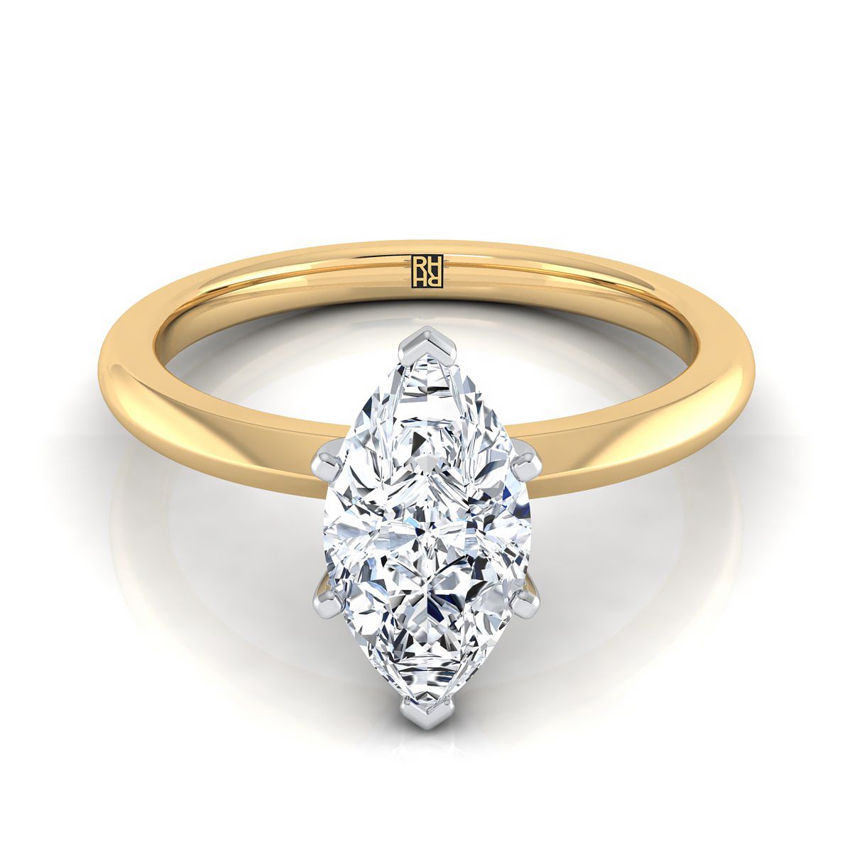 18K Yellow Gold Marquise   Petite Knife Edge Solitaire Engagement Ring