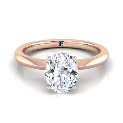 14K Rose Gold Oval  Petite Knife Edge Solitaire Engagement Ring