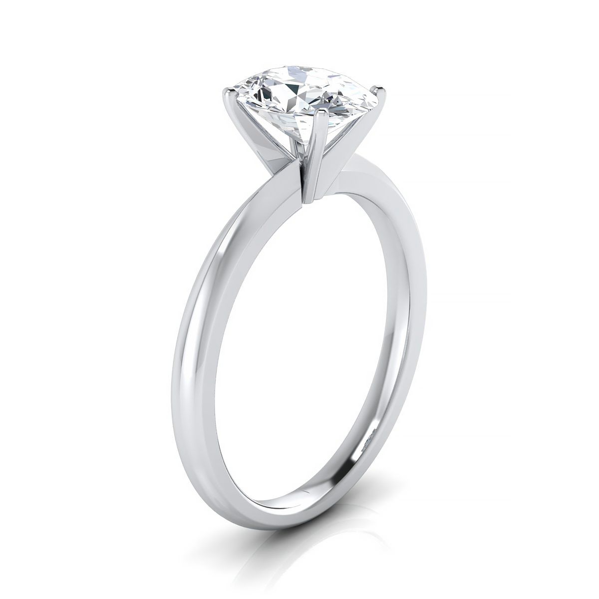 18K White Gold Oval  Petite Knife Edge Solitaire Engagement Ring