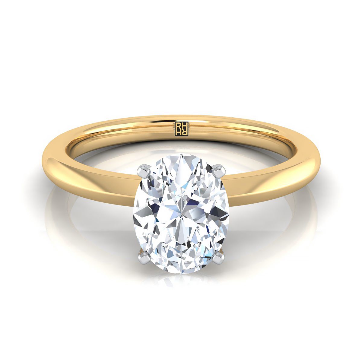 14K Yellow Gold Oval  Petite Knife Edge Solitaire Engagement Ring