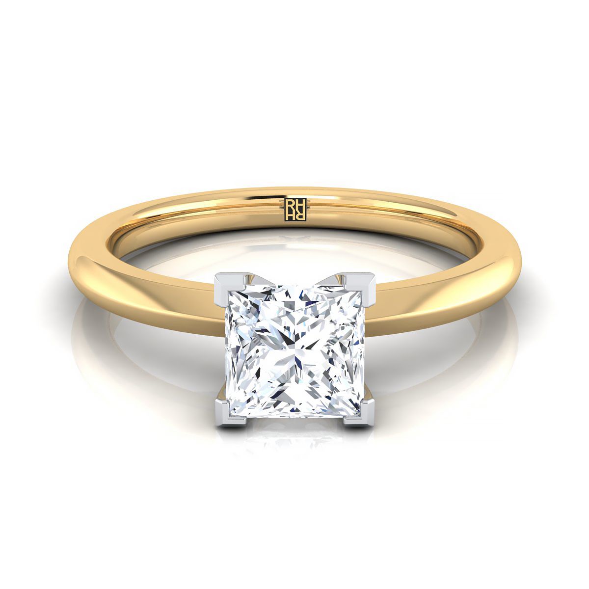 18K Yellow Gold Princess Cut  Petite Knife Edge Solitaire Engagement Ring