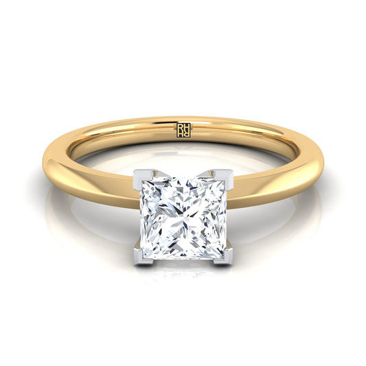 18K Yellow Gold Princess Cut  Petite Knife Edge Solitaire Engagement Ring