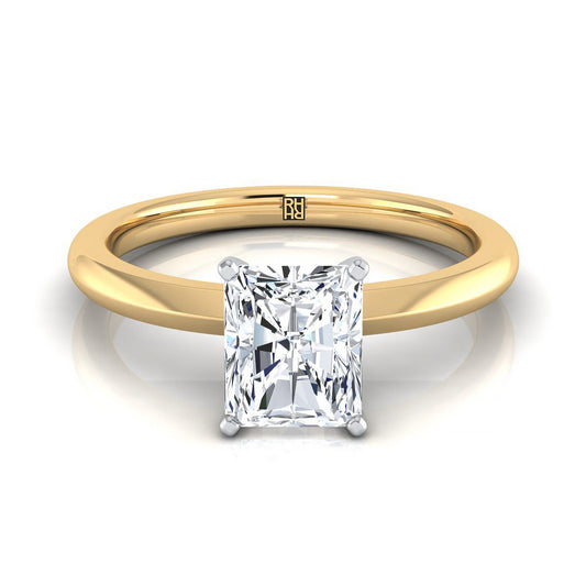 18K Yellow Gold Radiant Cut Center  Petite Knife Edge Solitaire Engagement Ring