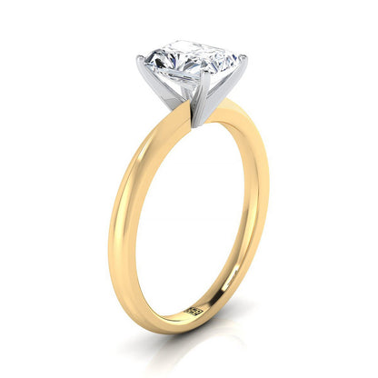 18K Yellow Gold Radiant Cut Center  Petite Knife Edge Solitaire Engagement Ring