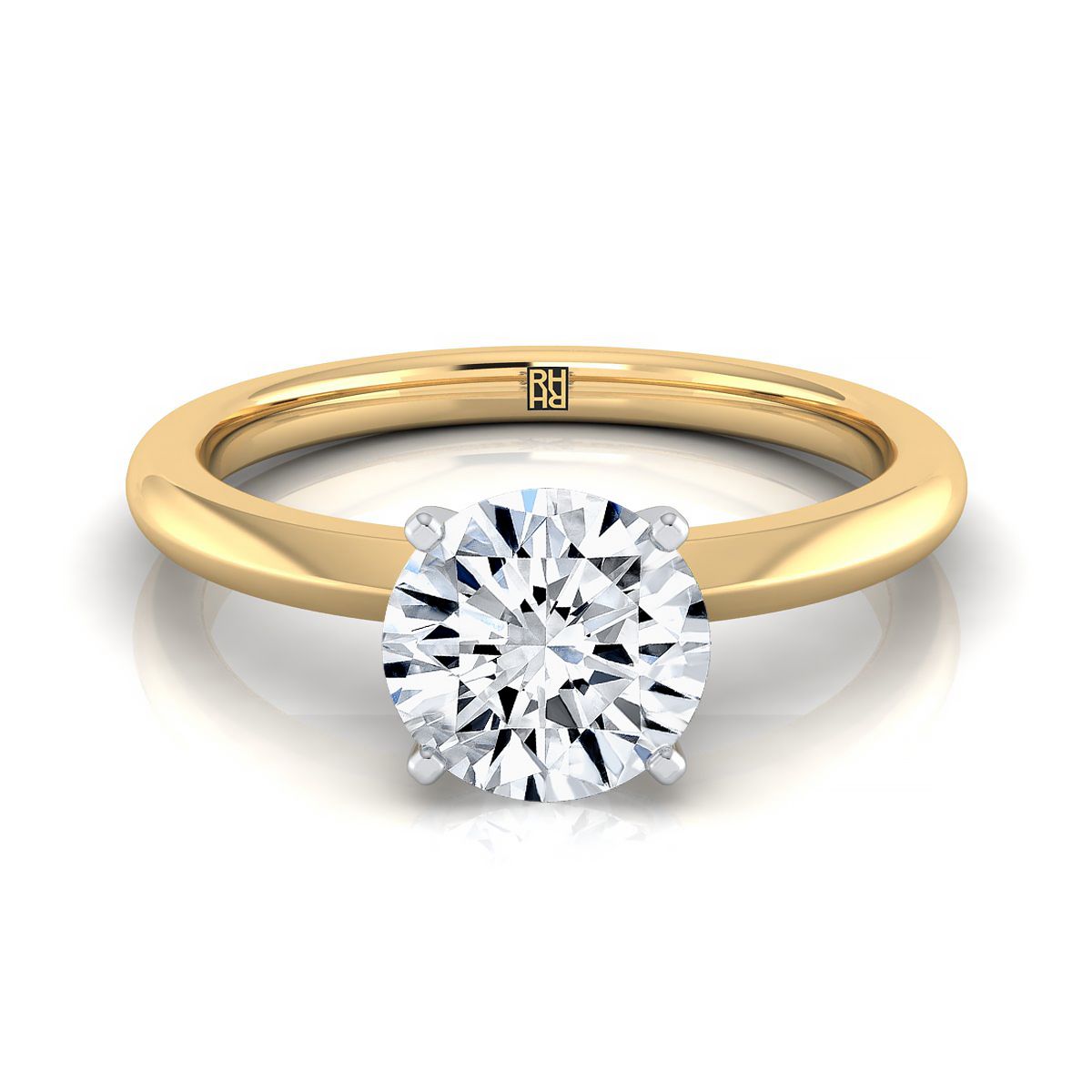 14K Yellow Gold Round Brilliant  Petite Knife Edge Solitaire Engagement Ring