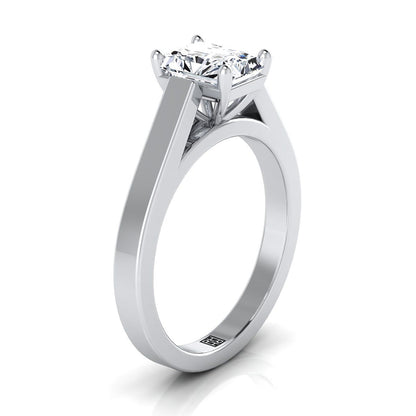 14K White Gold Radiant Cut Center  Elegant Cathedral Solitaire Engagement Ring