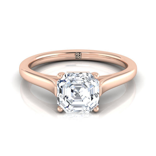 14K Rose Gold Asscher Cut  Elegant Cathedral Solitaire Engagement Ring