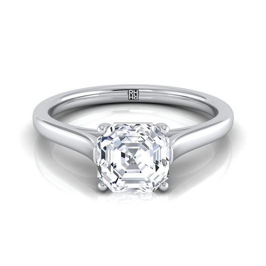 18K White Gold Asscher Cut  Elegant Cathedral Solitaire Engagement Ring