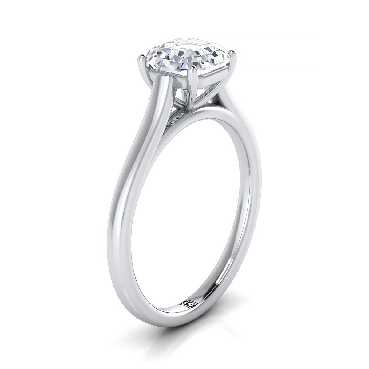 Platinum Asscher Cut  Elegant Cathedral Solitaire Engagement Ring