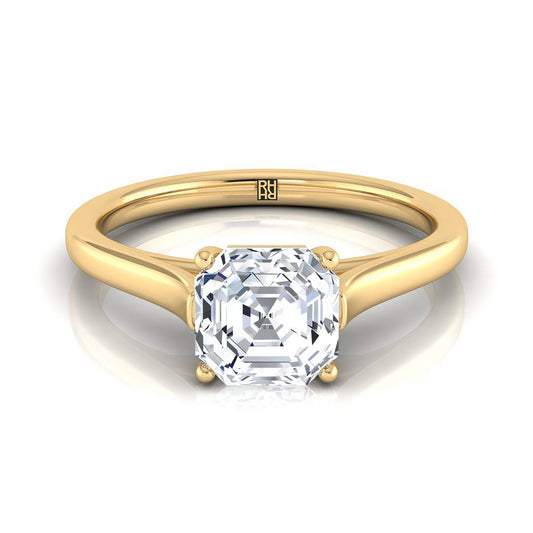 18K Yellow Gold Asscher Cut  Elegant Cathedral Solitaire Engagement Ring