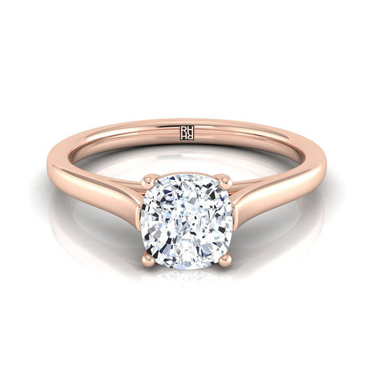 14K Rose Gold Cushion  Elegant Cathedral Solitaire Engagement Ring