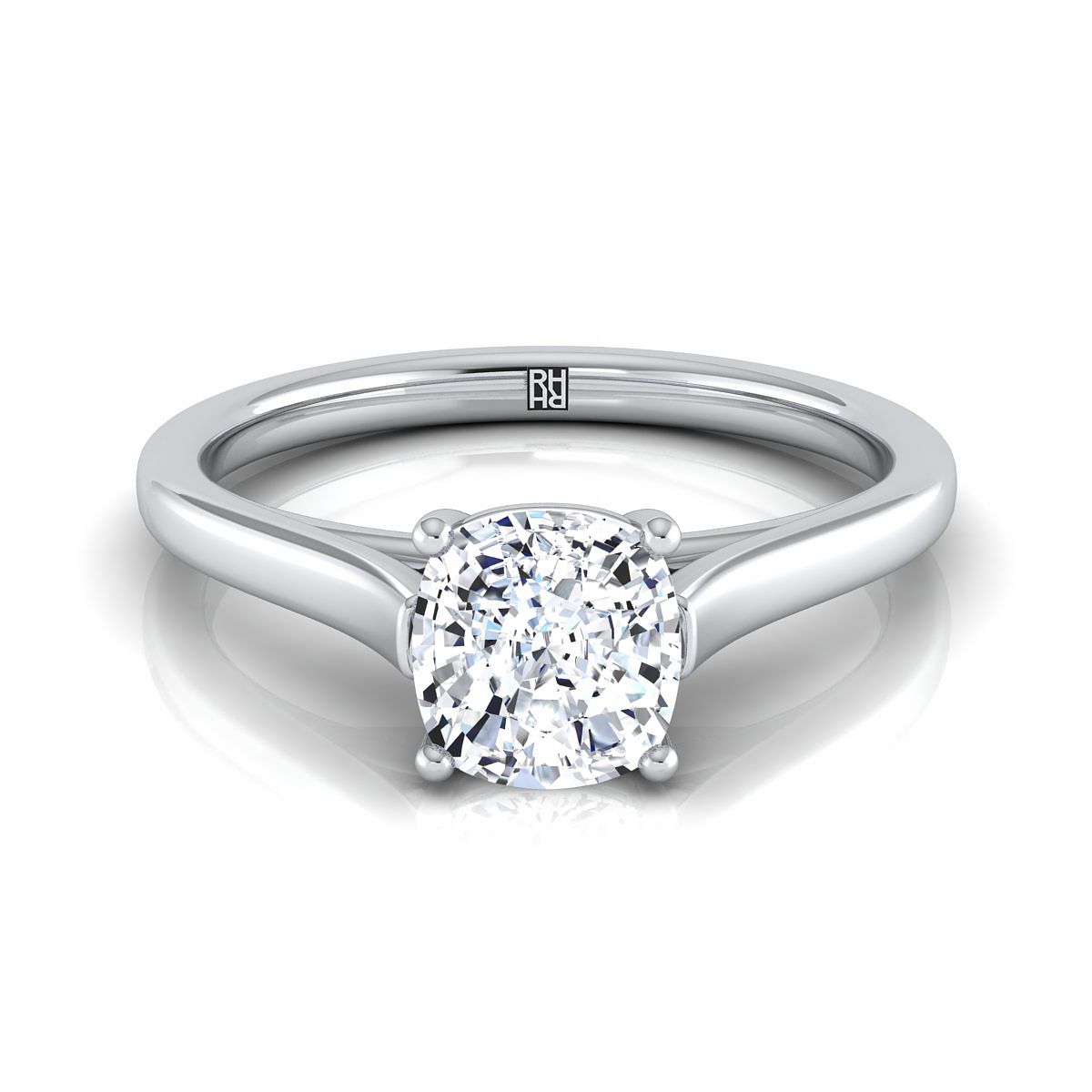 18K White Gold Cushion  Elegant Cathedral Solitaire Engagement Ring