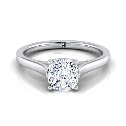 14K White Gold Cushion  Elegant Cathedral Solitaire Engagement Ring