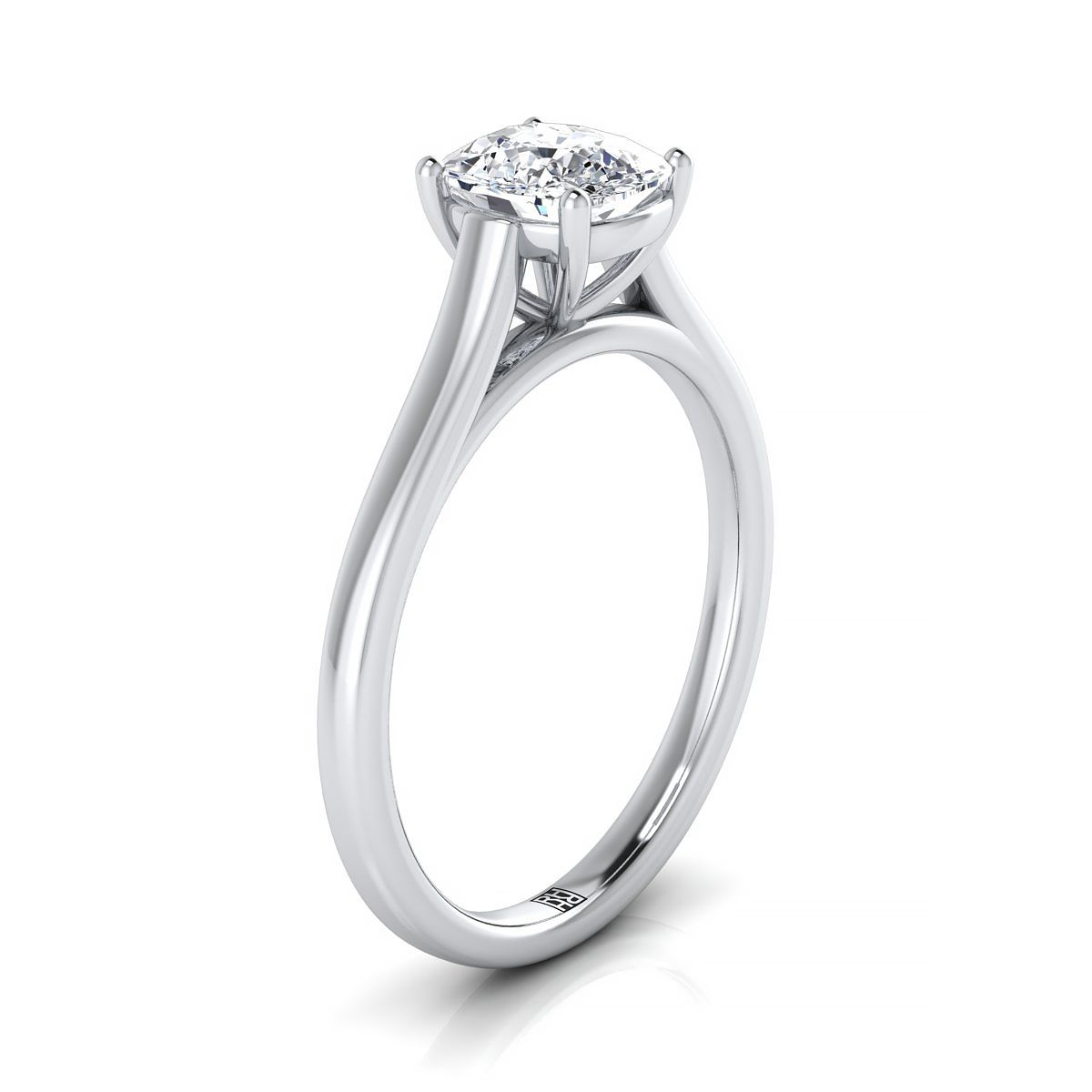 18K White Gold Cushion  Elegant Cathedral Solitaire Engagement Ring