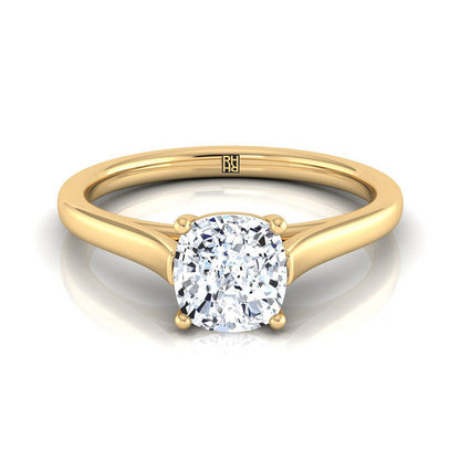 18K Yellow Gold Cushion  Elegant Cathedral Solitaire Engagement Ring
