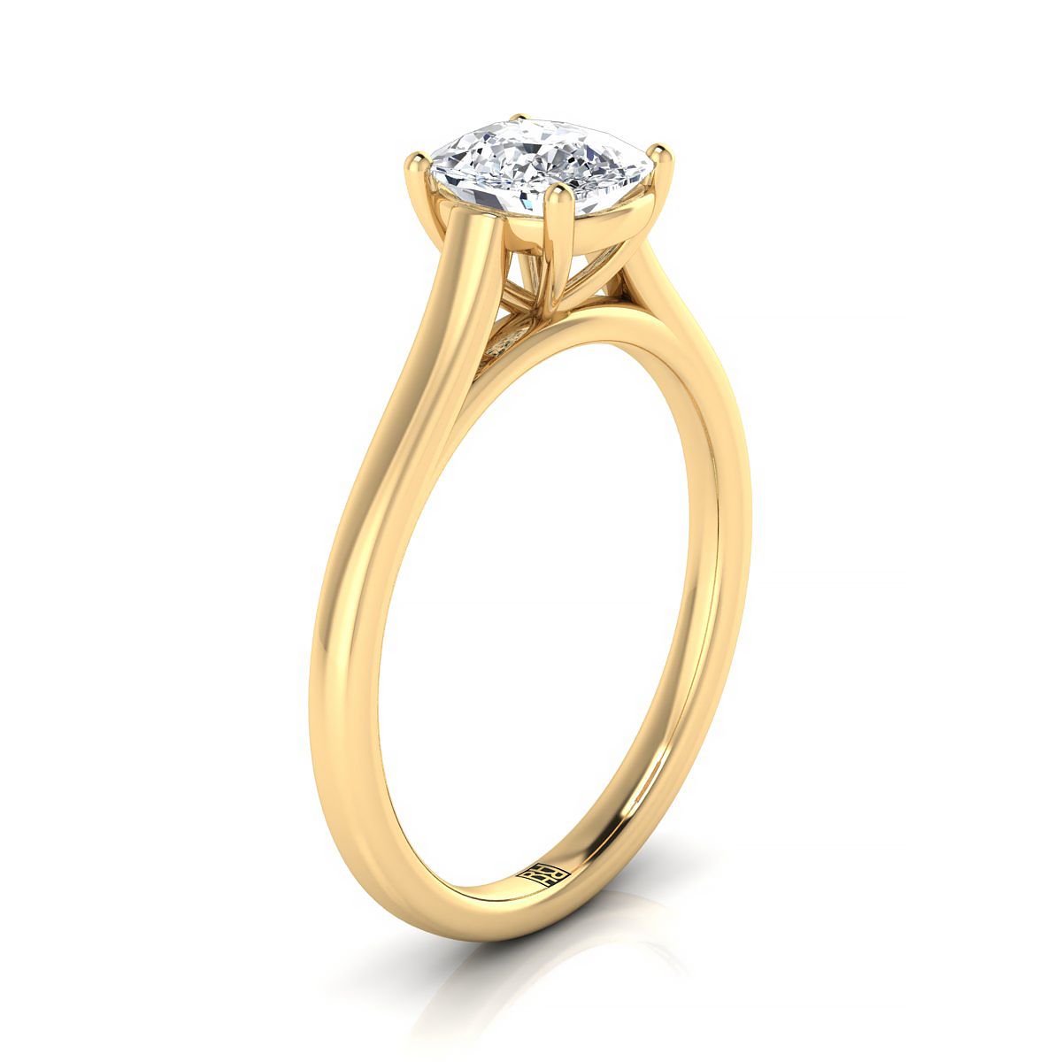 14K Yellow Gold Cushion  Elegant Cathedral Solitaire Engagement Ring