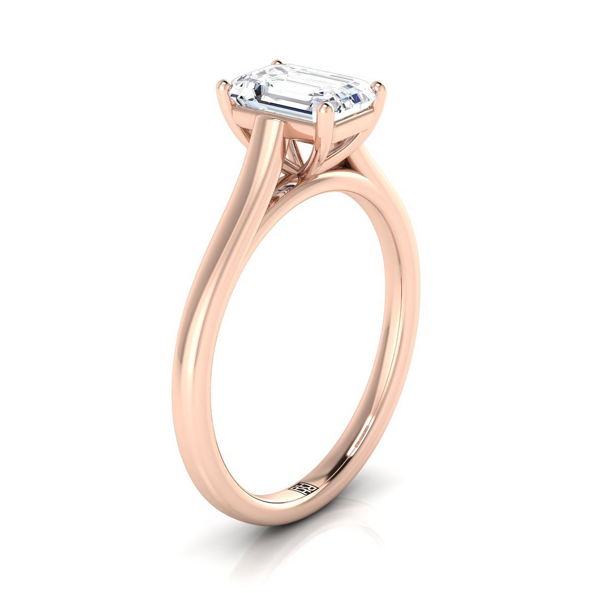 14K Rose Gold Emerald Cut  Elegant Cathedral Solitaire Engagement Ring